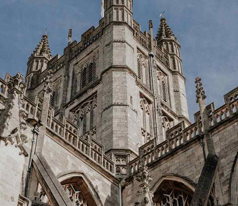 Looking up at the tower exterior.