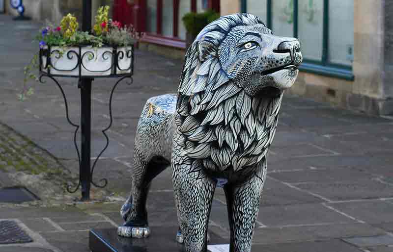 Lion statue in town centre.