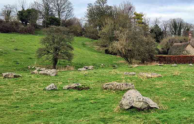 Large stones in the woodland landscape.